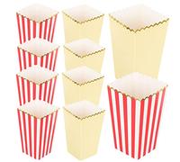 OFFIGAM 12pcs Red Striped Popcorn Boxes Gold Trim Foldable Paper Containers for Movie Night Parties Snack Serving Boxes for Boys and Girls and Adults