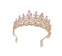 OFFIGAM 1Pc Elegant Pink Rhinestone Bridal Crown Headdress for Weddings Parties Celebrations Stunning Wedding Accessory for Women for Your Special Day