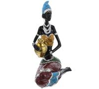 OFFIGAM 1pc Hand-painted African Woman Resin Sculpture Decorative Artware Smooth Polished Surface Collectible Home Ornament Table Adornment Creative Craft