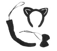 OFFIGAM 1Set Cat Ear Headband Set with Fuzzy Tail Bowtie Collar for Halloween Cosplay Parties Soft Lightweight Sparkling Sequin Design Travel Friendly Cat Costume