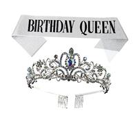 OFFIGAM 1Set Elegant Crown and Sash Birthday Celebrations Rhinestone Embellished Tiara and Decorative Etiquette Belt for Parties Costume Accessories for Extraordinary