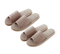 OFFIGAM 2 Pairs Linen Cotton Slippers Non Slip EVA Sole Summer Home Hotel Use Lightweight Breathable Open Toe Footwear for Women Men