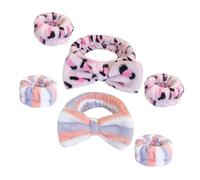 OFFIGAM 2 Sets Makeup Spa Headband and Wristband Set for Women, Soft Cloth Bow Hairbands with Adorable Design, Prevent Water Flowing down Arms, for Daily Wear and Face Washing