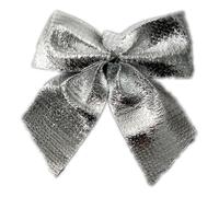 OFFIGAM 24pcs Silver Ribbon Christmas Bows with Brooch Pin, 5.5cm Decorative Glitter Bowknots Ornaments for Boutique Accessories and Tree Decoration