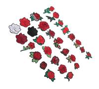 OFFIGAM 28pcs Red Rose Embroidered Applique Flower Patches Iron with Polyester Material and Hot Melt Adhesive, Size 7x6.5cm, Machine Washable for DIY Projects on Backpacks and Shoes