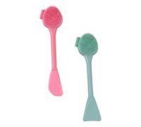 OFFIGAM 2pcs Double-headed Silicone Facial Cleansing Brush Green Fish Tail and Pink Blade Shape Hand-held Makeup Removal Brush for Precise Mask Application and Face Wash