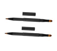 OFFIGAM 2pcs Dual-purpose Makeup Brushes Black with Retractable Design, Plastic and Artificial Fiber, Professional Use and Daily Use, Thick and Thin Double-headed Cosmetic Brush