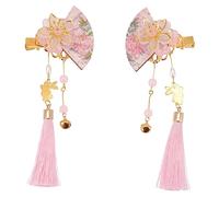OFFIGAM 2Pcs Japanese Decorative Hair Pins with Tassels Premium and Hair Clips for Weddings Parties and Special Occasions Elegant Floral Design Pink