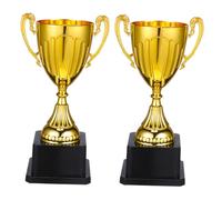 OFFIGAM 2pcs Mini Gold Trophy Cup with Stable Square Base Plastic Award for Sports Academic Workplace Achievements Compact Design for Party Favors and Celebrations