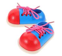 OFFIGAM 2Pcs Montessori Wooden Lacing Shoe for Educational Tie Up Threading Activity Fine Motor Skills Development Parent Interaction Space Saving Design
