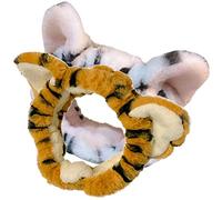 OFFIGAM 2pcs Plush Tiger Ear Makeup Headband Wide Elastic Hair Accessories for Women for Face Washing Skincare Yoga and Cosplay Parties White Yellow