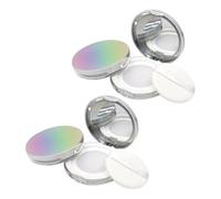 OFFIGAM 2PCS Portable Empty Loose Powder Storage Boxes with Flip Lid and Stretch Net, Ultra-Thin Electroplated Compact Cases with Puff, Travel Makeup Powder Containers 5G