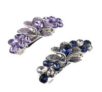 OFFIGAM 2pcs Rhinestone Hair Clips for Women - Large Spring Side Metal Barrettes with Blue and Dark Orchid Crystals - Jeweled Ponytail Holders for Everyday and Wedding Hair Accessories