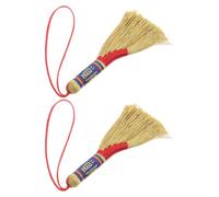 OFFIGAM 2pcs Tiny Broom Ornaments Handwoven Mini Broom Golden Silk Yarn Tassel Pendant for Bedside Decor, Dragon Boat Festival