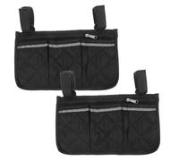 OFFIGAM 2pcs Wheelchair Side Storage Bag with Reflective Strips, Multi-Pocket Armrest Hanging Pouch for Wheelchairs, Walkers and Mobility Scooters, Black Sturdy Organizer for Daily Use