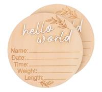 OFFIGAM 2pcs Wooden Birth Announcement Sign Natural Wood Milestone Plaques for Newborn Name Display Photo Prop and Nursery Decor Safe Decorative Design for Hospital Arrival