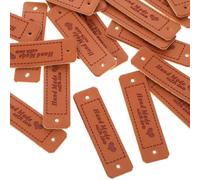 OFFIGAM 30pcs Handmade Leather Tags for Crafts Sewing and Knitting, Brown Pu Material with Holes for Sewing, Creative Design Labels for Bags and Hats