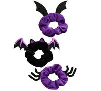 OFFIGAM 3pcs Halloween Bat Hair Scrunchie, Decorative Ponytail Holder, Purple Lint Elastic Hair Tie for Women, Festival Atmosphere, Shopping and Daily Life
