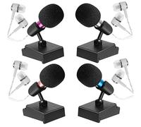 OFFIGAM 4 Sets Mini Microphone Set Microphones with Stands Windscreens for Phones Laptops Easy to Use Lightweight No Power Required for Karaoke and Recording