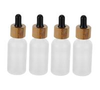 OFFIGAM 4pcs 30ml Refillable Dropper Bottle Bamboo Lid Frosted Glass Essential Oil Container for Travel Suitable for Liquids and Perfumes