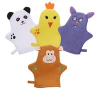 OFFIGAM 4Pcs Bath Gloves Body Scrubbing Glove Exfoliating Bath Mitts Cartoon Animal Design Soft Comfortable for Childs Bathing and Massage