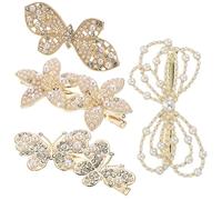 OFFIGAM 4Pcs Butterfly Hair Clips with Pearl Flower Design Shiny Barrettes for Women for Weddings Parties and Everyday Use Stylish Hair Accessories for All Hair Types