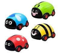 OFFIGAM 4Pcs Ladybug Friction Powered Pull Back Cars Delicate Vehicle for Engaging Cartoon Design for Imaginative Play and Cognitive Development Random Color