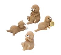 OFFIGAM 4pcs Miniature Otter Figurines Resin Small Animal Ornaments for Fairy Garden and Potted Plant Decoration Versatile Keychain Pendants Cute DIY Craft Accessories for Students and