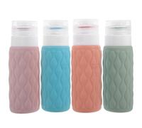 OFFIGAM 4pcs Silicone Travel Bottles 100ml for Shampoo and Conditioner with Easy Dispensing Mechanism and Storage Bag Leakproof Empty Travel Toiletries Containers for Skincare