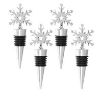 OFFIGAM 4pcs Snowflake Shaped Wine Bottle Stoppers Silver Stainless Steel Decorative Sealer for Christmas Holiday Party