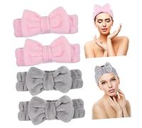 OFFIGAM 4Pcs Spa Headbands for Women Bow Knot Facial Hairbands Soft Fleece Face Wash Headwraps Skin Friendly Design for Skincare Makeup Removal Shower Grey