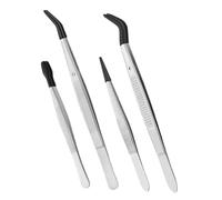 OFFIGAM 4pcs Stainless Steel Tweezers Set with Silicone Coated Anti-Slip Tips for Precision Nail Shaping Eyelash Extensions Stamp and Coin Handling Crafting Tool for Home and Office Use