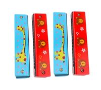 OFFIGAM 4pcs Wooden Harmonica for Double Row Musical to Develop Early Music Skills Wood Material Random Color Suitable for Beginners and Personal Use Random Color