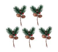OFFIGAM 5pcs Artificial Christmas Pine Cone and Berry Picks with Plastic and Non-woven Material for DIY Crafts and Festive Arrangements to Highlight Holiday Atmosphere