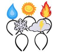 OFFIGAM 5pcs Flame Water Drop Headband Funny Novelty Soft Felt Sun Cloud Snowflake Head Bopper for Birthday Holiday Party Decorations