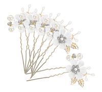 OFFIGAM 6 pcs Rhinestone Pearl Flower U Shaped Hair Pins for Women Elegant Bridal Hair Accessories for Weddings Proms and Special Occasions