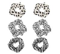 OFFIGAM 6pcs Animal Pattern Plush Hair Scrunchies Set Leopard Cow Zebra Design Ponytail Hair Ropes for Women