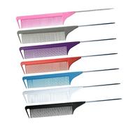OFFIGAM 6pcs Anti-static Rat Tail Combs with Colored Steel Pins for Hair Styling and Sectioning, Lightweight Salon Teasing and Parting Combs for Women and Men