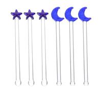 OFFIGAM 6pcs Glass Bar Stirring Sticks Blue Star Moon Design, Decorative Coffee and Wine Swizzle Stirrers for Home Bar, Juice, Milk, and Cocktail Mixing
