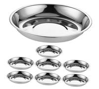 OFFIGAM 8Pcs Stainless Steel Round Plates BBQ Serving Trays Lightweight Kitchen Essentials for Camping Picnic Party Food Presentation