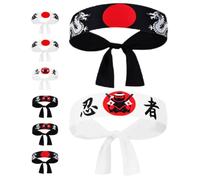 OFFIGAM 8pcs Traditional Japanese Samurai Headband Tie with Fine Craftsmanship, Polyester Material, Unique Japanese Style Suitable for Sushi Chefs and Karate Sports Accessories