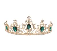 OFFIGAM Alloy Green Rhinestone Queen Crown Bridal Hair Accessories Retro Classic Wedding Tiara for Women Princess Headband