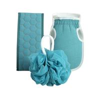 OFFIGAM Back Scrubber Bath Strip 3pcs Set Lake Blue Exfoliating Shower Gloves Back Scrubber Practical Towel for Home Bathroom Use