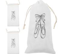 OFFIGAM Ballet Shoe Bags Keep Safe 3pcs for Lightweight Ballet Learners White Lint Material Drawstring Dance Shoe Storage Bags that Scratch-Free