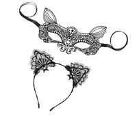 OFFIGAM Black Lace Cat Ears Headband Set for Women, Elegant and Mysterious Hair Accessory, for Halloween and Carnival Cosplay Parties