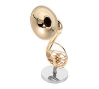 OFFIGAM Brass French Horn Model Realistic Gold-plated Musical Instrument for Music Room Decor High Fidelity Craftsmanship Compact Collectible for Desk Display