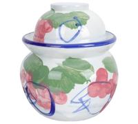 OFFIGAM Ceramic Pickle Jar 4Lb Capacity Retro Sealed Food Storage Container Traditional Sichuan Sauerkraut Fermentation Crock for Household Kitchen Use
