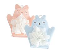 OFFIGAM Children's Bath Scrub Gloves 2pcs Double-sided Exfoliating Mitts Soft Cotton Material Light Pink and Light Blue for Gentle Bath Cleaning and Body Care