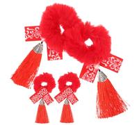 OFFIGAM Chinese Style New Year Tassel Hair Ropes 2 Pairs Boys and Girls Ponytail Holders Girls Holiday Hair Decoration Accessories for Festival and Party