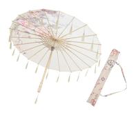 OFFIGAM Classical Chinese Style Tassel Dance Umbrella 82Cm Silk Cloth Photo Prop with Butterfly Pattern and Carry Bag, Traditional Festival Decorative Parasol for Performance and Wedding